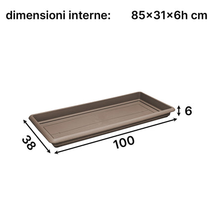 Stefanplast Sottovaso Rettangolare In Plastica – Sottocassetta Maxi Per Fioriere – Misure 60/80/100 Cm – Terracotta/Tortora 100 cm Tortora Stefanplast