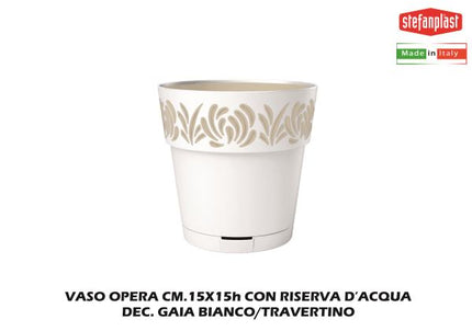 Vaso Opera Cm.15X15H Dec. Gaia Bianco/Travertino-8003507883000