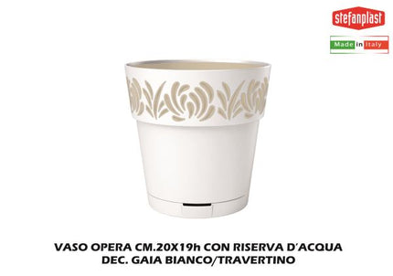 Vaso Opera Cm.20X19H Dec. Gaia Bianco/Travertino-8003507884007