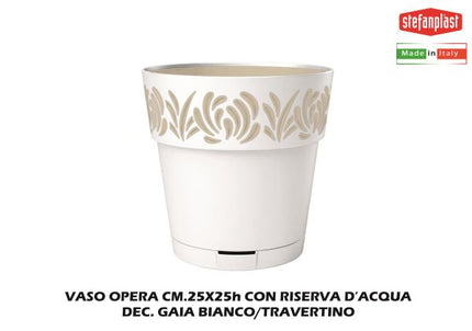 Vaso Opera Cm.25X25H Dec. Gaia Bianco/Travertino-8003507885004