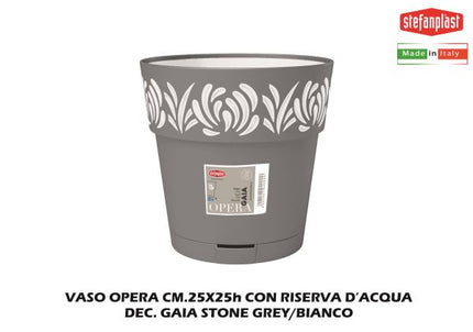 Vaso Opera Cm.25X25H Dec. Gaia Stone Grey/Bianco-8003507885011