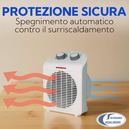 Gadip Termoventilatore Elettrico 2000W Compatto – 2 Livelli di Potenza 1000/2000W, Termostato Regolabile, Protezione da Surriscaldamento, IP21, Riscaldatore Portatile da Interno 19x13,5x25 cm Gadip