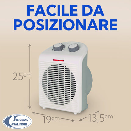 Gadip Termoventilatore Elettrico 2000W Compatto – 2 Livelli di Potenza 1000/2000W, Termostato Regolabile, Protezione da Surriscaldamento, IP21, Riscaldatore Portatile da Interno 19x13,5x25 cm Gadip