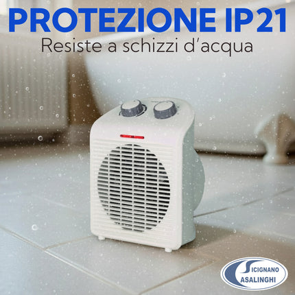 Gadip Termoventilatore Elettrico 2000W Compatto – 2 Livelli di Potenza 1000/2000W, Termostato Regolabile, Protezione da Surriscaldamento, IP21, Riscaldatore Portatile da Interno 19x13,5x25 cm Gadip