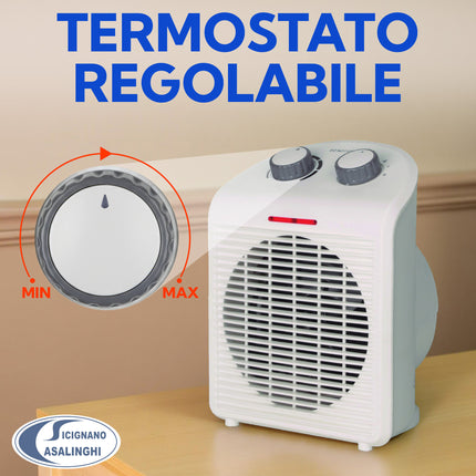 Gadip Termoventilatore Elettrico 2000W Compatto – 2 Livelli di Potenza 1000/2000W, Termostato Regolabile, Protezione da Surriscaldamento, IP21, Riscaldatore Portatile da Interno 19x13,5x25 cm Gadip