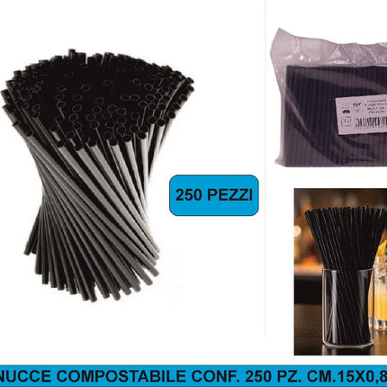 CANNUCCE COMPOSTABILE CONF. 250 PZ. CM.15X0,8 NERE Siam