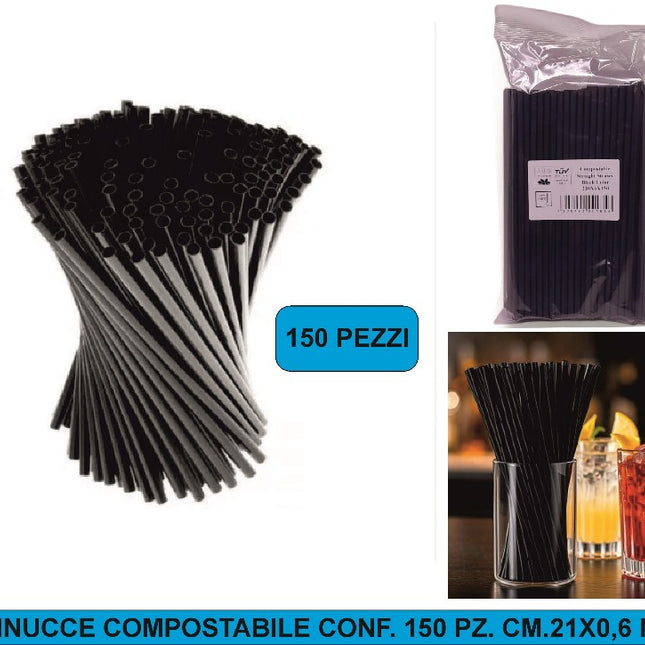 CANNUCCE COMPOSTABILE CONF. 150 PZ. CM.21X0,6 NERE Siam