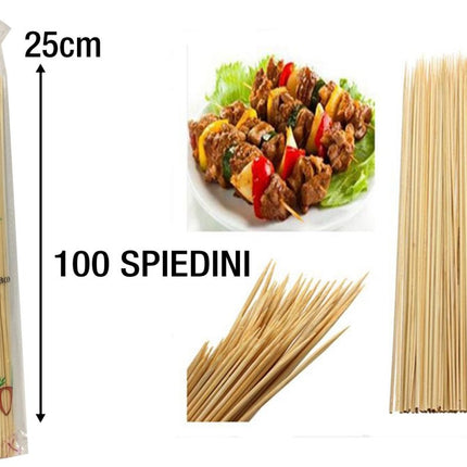 Sumo Spiedini in Bamboo 25 cm Set da 100 Pezzi Spessore 2,5 mm | Bastoncini in Legno di Bambù per Barbecue, Grigliate e Aperitivi Siam Tutto Tutto Meno Meno®