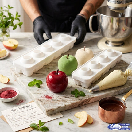 Silikomart Stampo Silicone Mela, Ciliegia & Pesca 115 Frutta Realistica 3D – 5 Monoporzioni Professionali Silikomart
