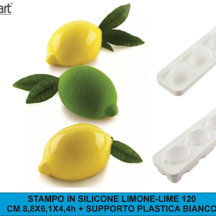 Silikomart Stampo in Silicone Limone 120 – 4 Monoporzioni 3D da 120 ml con Supporto in Plastica Bianco, 8,8x6,1x4,4 cm, Made in Italy Silikomart