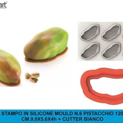 Silikomart Stampo Silicone Pistacchio 120 Frutta Realistica – 6 Monoporzioni con Cutter per Dessert Moderni Silikomart