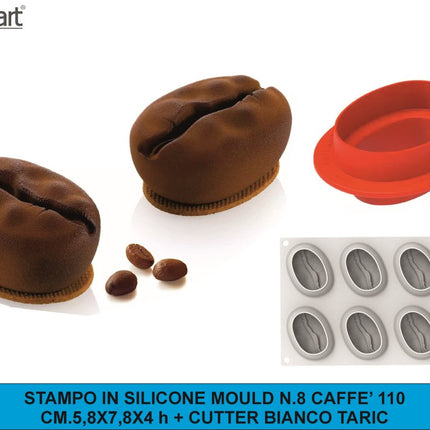 Silikomart Stampo Silicone Caffè 110 Effetto Realistico – 8 Monoporzioni con Cutter per Mousse e Dessert Silikomart