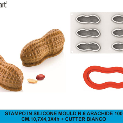 Silikomart Stampo Silicone Arachide 100 Frutta Realistica – 6 Monoporzioni con Cutter per Dessert Moderni Silikomart