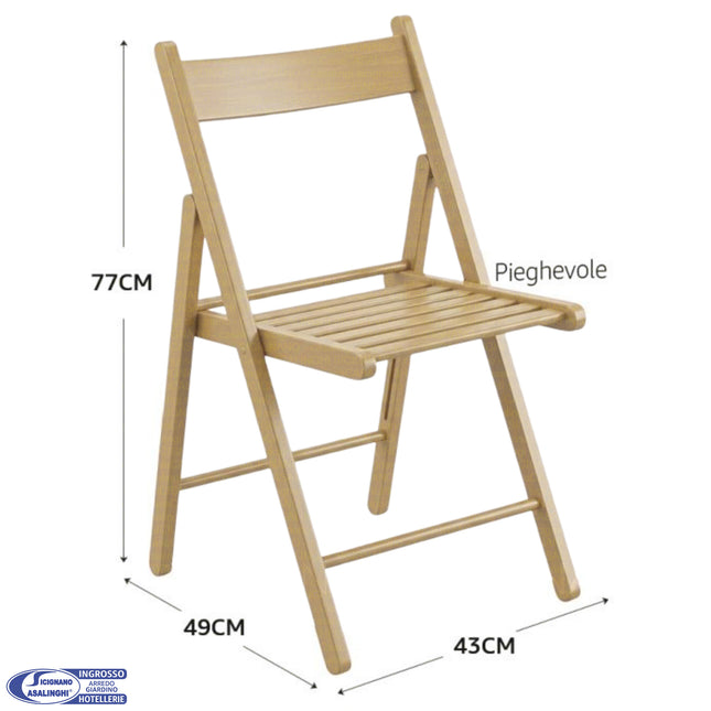 Sedia Legno Pieghevole Seduta 7 Stecche 49x43x77h cm - Naturale/Blu/Verde/Rosso/Giallo Naturale Salmar