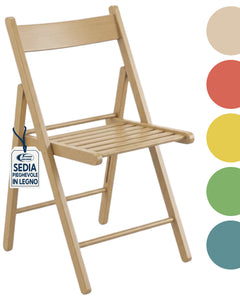 Sedia Legno Pieghevole Seduta 7 Stecche 49x43x77h cm - Naturale/Blu/Verde/Rosso/Giallo Salmar