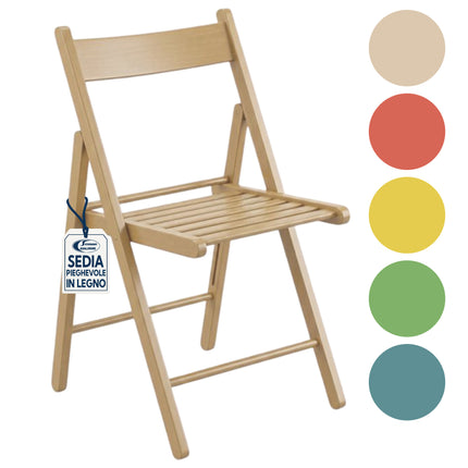Sedia Legno Pieghevole Seduta 7 Stecche 49x43x77h cm - Naturale/Blu/Verde/Rosso/Giallo Salmar