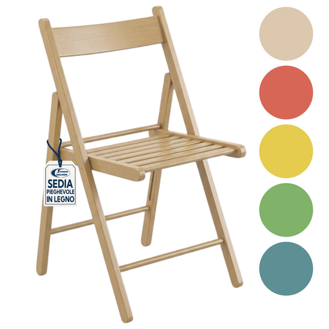 Sedia Legno Pieghevole Seduta 7 Stecche 49x43x77h cm - Naturale/Blu/Verde/Rosso/Giallo Salmar