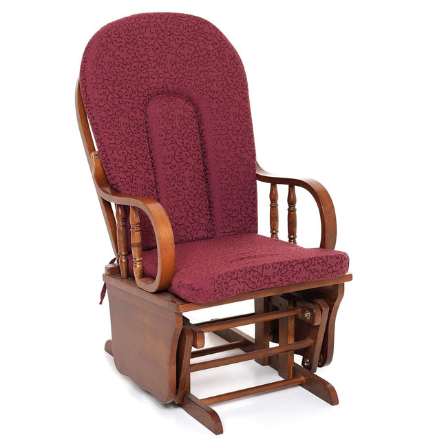 Poltrona Dondolo Legno Douglas Con Cuscino In Legno Massello Noce Bordeaux Salmar