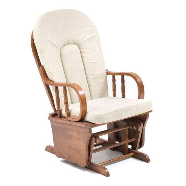 Poltrona Dondolo Legno Douglas Con Cuscino Beige Legno Massello Noce