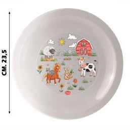 Piatto Piano Plastica Cm.23,5 Decorato con Disegni Vari
