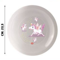 Piatto Piano Plastica Cm.23,5 Decorato con Disegni Vari Pegaso Snips