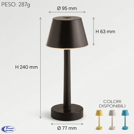 Sovil Lampada Da Tavolo Led Ricaricabile Grillo 3W 3000K Design Moderno Ed Elegante Sovil