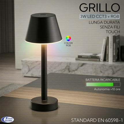 Sovil Lampada Da Tavolo Led Ricaricabile Grillo 3W 3000K Design Moderno Ed Elegante Sovil
