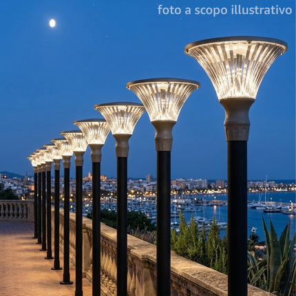 Testa-Palo da Esterno, Alluminio Pressofuso, Diffusore Termoplastico Trasparente, Portalampada E27, Adattatore ø 60 mm Sovil