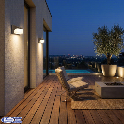 Applique da Esterno LED 10W, Alluminio Pressofuso, Diffusore Termoplastico Ghiaccio Satinato, 220x100mm, Modulo EASY CHANGE, Marrone Sovil