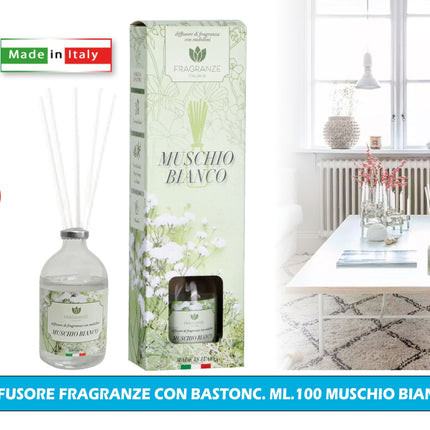 Diffusore Fragranze Con Bastonc. Ml.100 Muschio Bianco Star