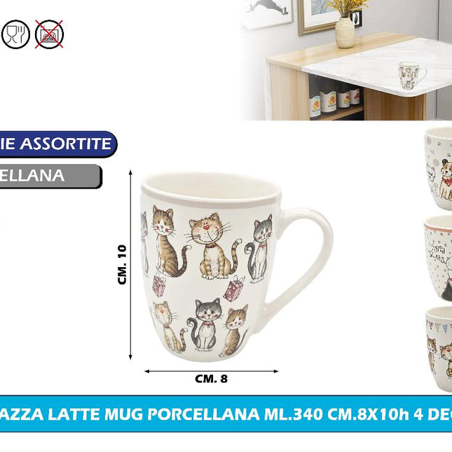Tazza Latte Mug Porcellana Ml.340 Cm.8X10H 4 Dec. Star