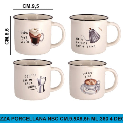 Tazza Porcellana Nbc Cm.9,5X8,5H Ml.360 4 Decori Star