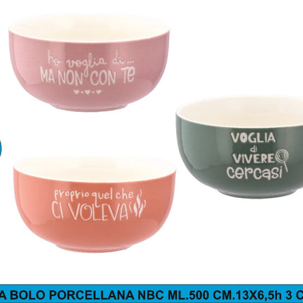 Tazza Bolo Porcellana Nbc Ml.500 Cm.13X6,5H 3 Colori Star