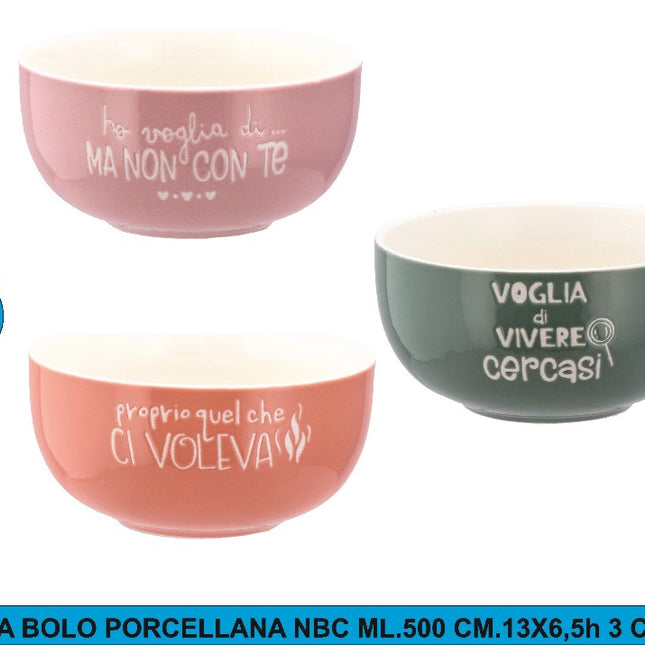 Tazza Bolo Porcellana Nbc Ml.500 Cm.13X6,5H 3 Colori Star