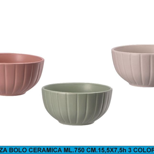 Tazza Bolo Ceramica Ml.750 Cm.15,5X7,5H 3 Colori Star