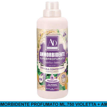 AD TREND Ammorbidente Superprofumato Violetta e Ambra 750 ml | Ammorbidente Concentrato Igienizzante per Lavatrice | Formula Concentrata Made in Italy fino a 38 Lavaggi