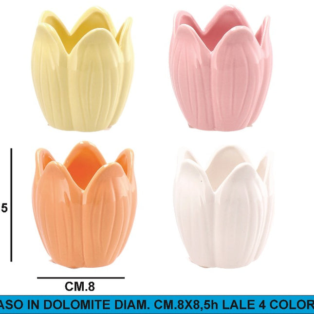 Vaso In Dolomite Diam. Cm.8X8,5H Lale 4 Colori Star