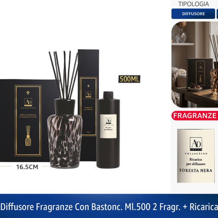 Diffusore Ambiente AD Trend Vetro con Bastoncini Profumatore Ricarica 500ml 1000ml 500 ml AD Trend