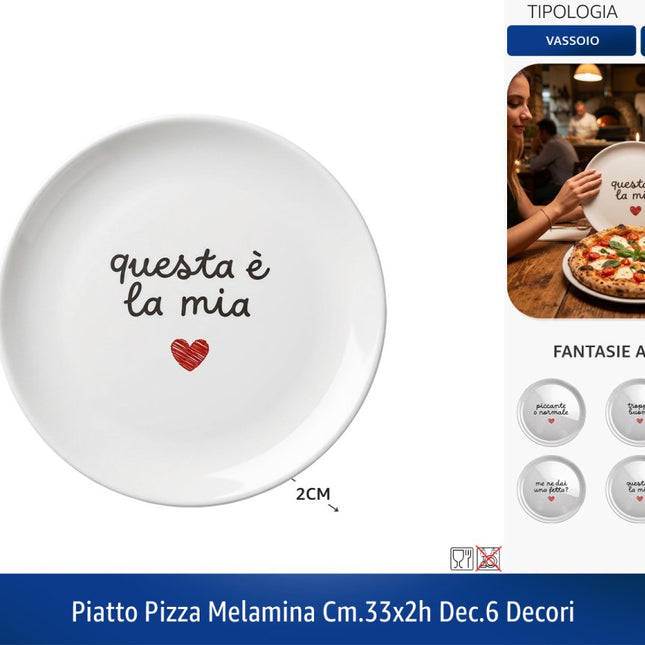 Piatto Pizza Melamina Cm.33x2h Dec.6 Decori AD Trend
