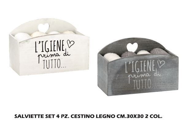 Salviette Set 4 Pz. Con Cestino Legno Cm.30X30 2 Ass. Star