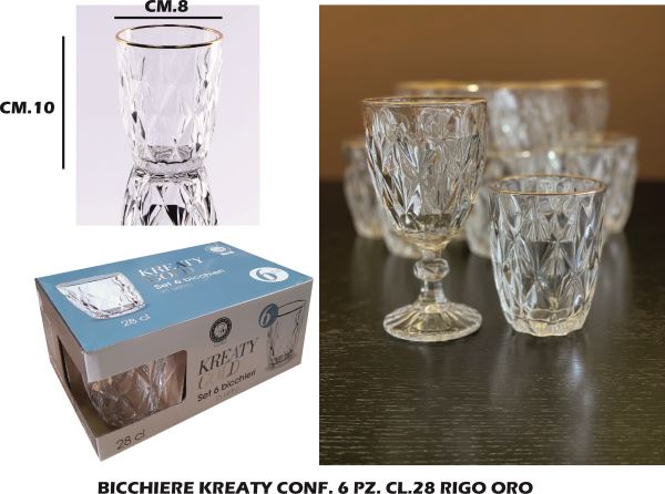Bicchiere Kreaty Conf. 6 Pz. Cl.28 Rigo Oro Star