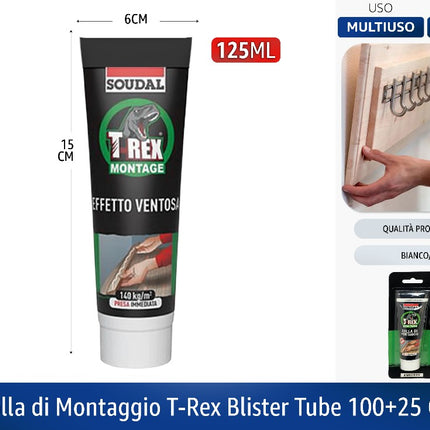Soudal Colla di Montaggio Acrilica Senza Solventi – Adesivo in Pasta 140 kg/m², Tubo Blister 125 g, Fai da Te Soudal