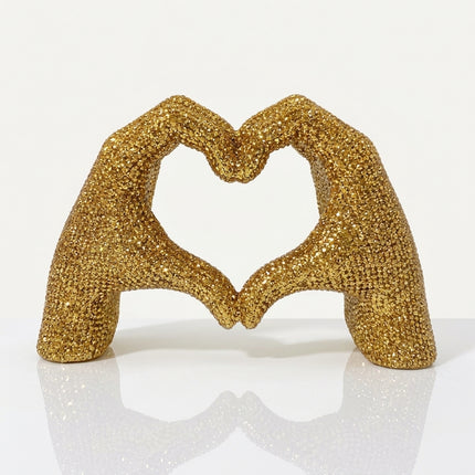 Statuetta Mani a Cuore Resina Oro Grande 17x10 cm - Soprammobile Design Glamour Sud Import
