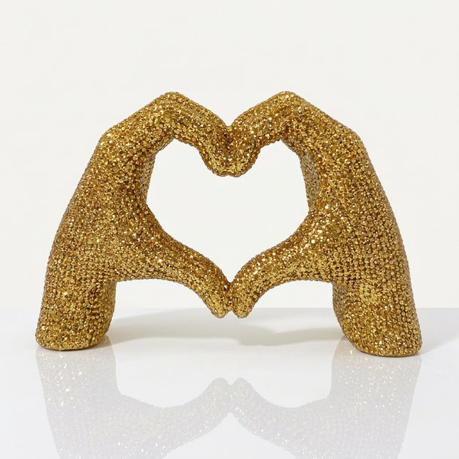 Statuetta Mani a Cuore Resina Oro Grande 17x10 cm - Soprammobile Design Glamour Sud Import