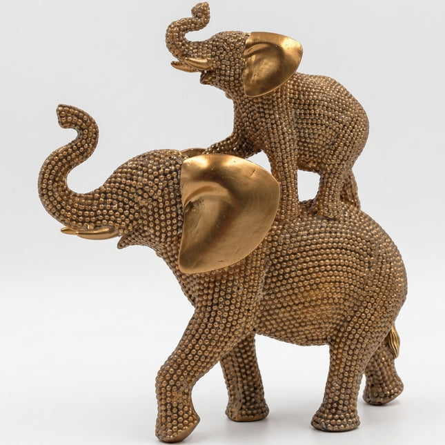 Statuetta Elefante Decorativa in Resina Oro Elegante Coppia di elefanti Sud Import