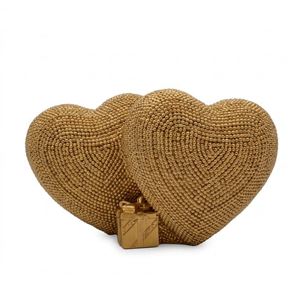 Cuore Doppio Resina Oro 16x10cm Statuina Soprammobile San Valentino Matrimonio
