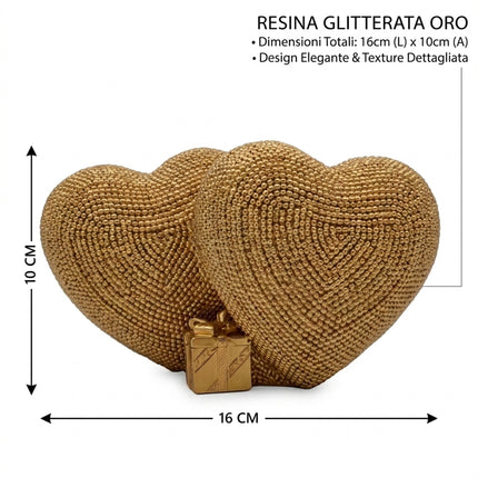 Cuore Doppio Resina Oro 16x10cm Statuina Soprammobile San Valentino Matrimonio