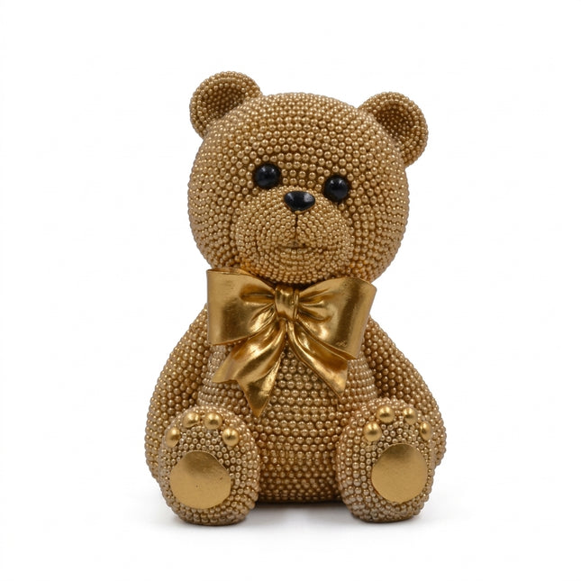 Orsetto in Resina Oro Medio 13x18 cm - Statuetta Soprammobile Design Moderno Sud Import