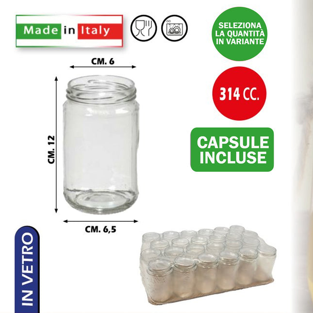 Vasetti in Vetro per Conserve e Confetture con Capsule Incluse | Kit Completo 1:1 Senza Sprechi | Made in Italy CC.314 63 (cm 6.5x6x12H) Ambrosio Vetri