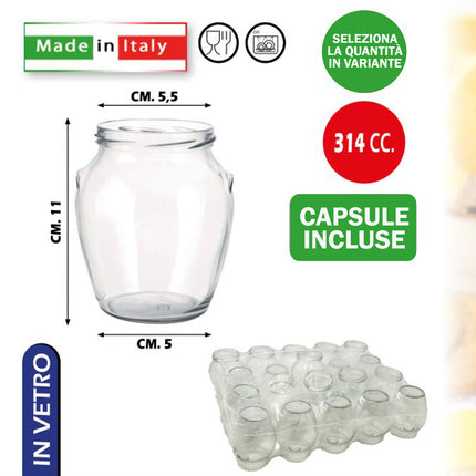 Vasetti in Vetro per Conserve e Confetture con Capsule Incluse | Kit Completo 1:1 Senza Sprechi | Made in Italy CC.314 63 ORCIO (cm 5.5x5x11H) Tutto Tutto Meno Meno®